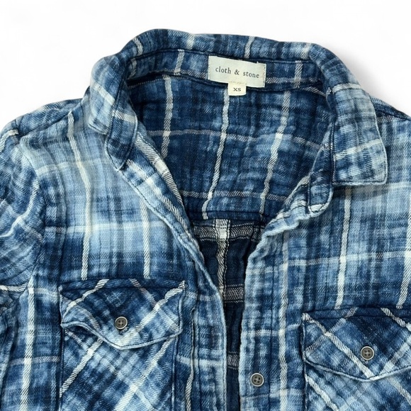 Anthropologie Plaid Shirt Dress Blue Cotton Button-Up XS - Picture 5 of 7